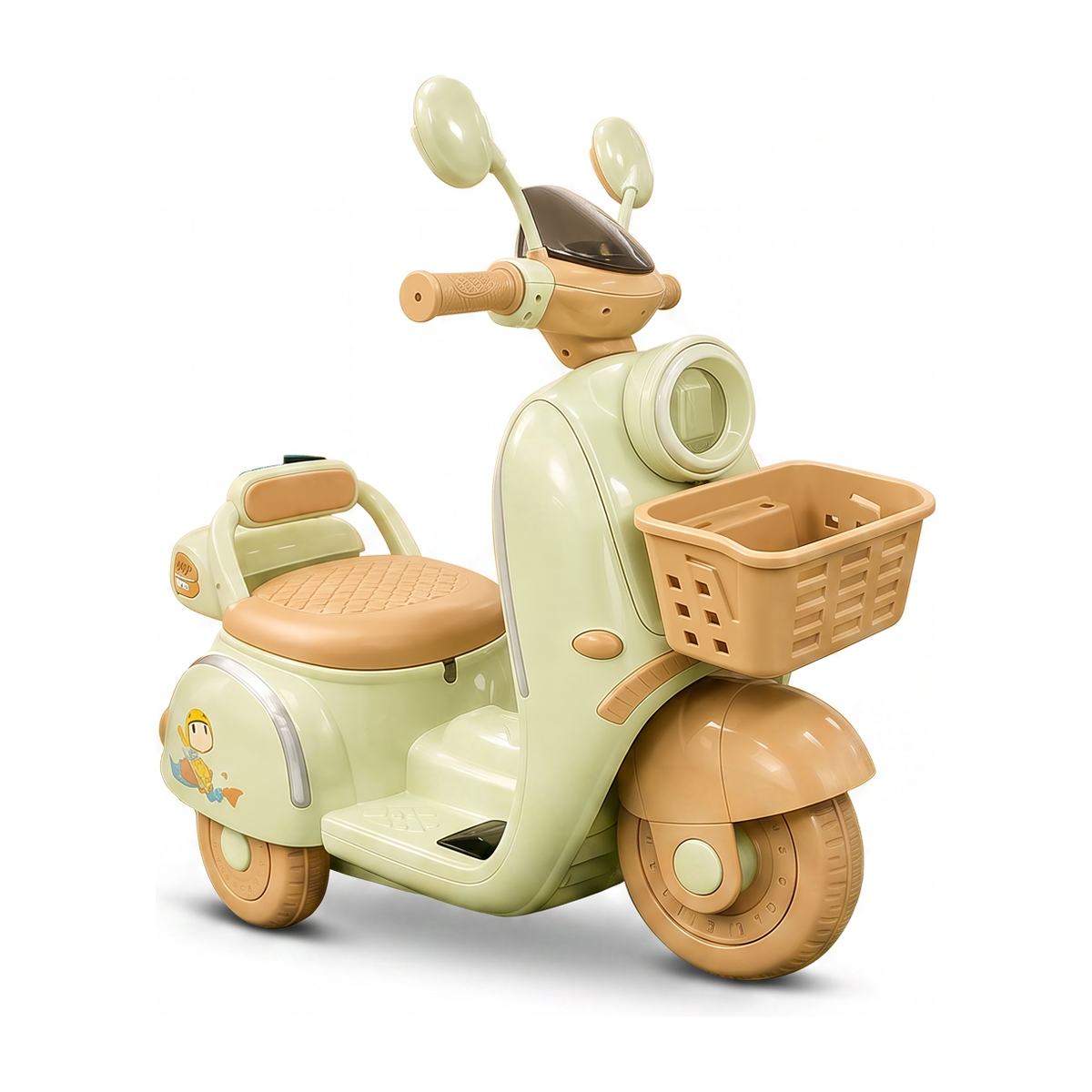 Motoca Elétrica Vintage Verde com Cesta